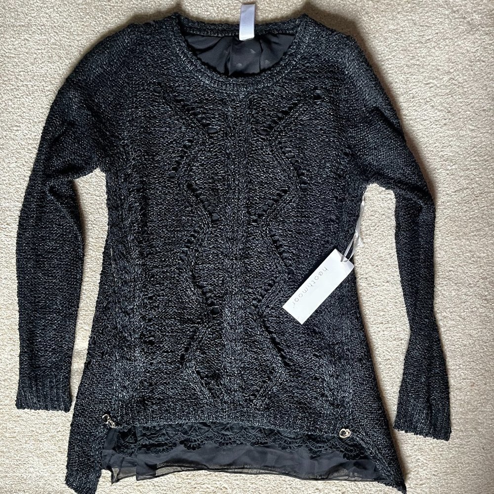 NWT Heathmoor Black Sweater With Sheer/Lace Undershirt
